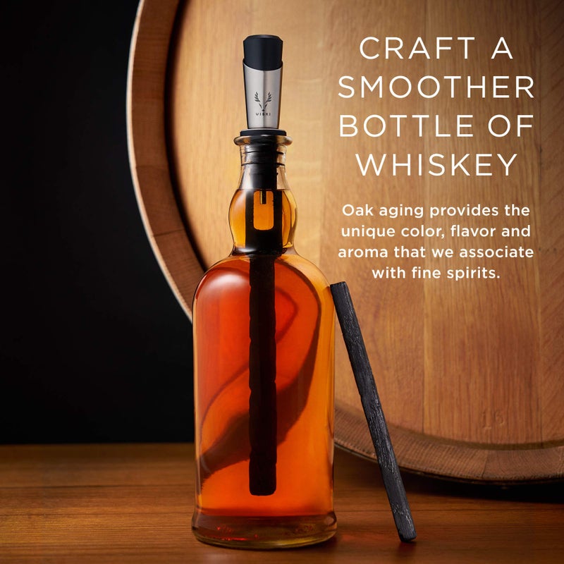 Viski طقم شيخوخة المشروبات الكحولية من فيسكي، 2 عصي بلوط محروقة وسدادة صب للوي whiskey، بوربون، روم، راي، تعزيز النكهة والرائحة، هدايا بار المنزل، ملحقات عربة البار، أداة شيخوخة الويسكي - Image 2